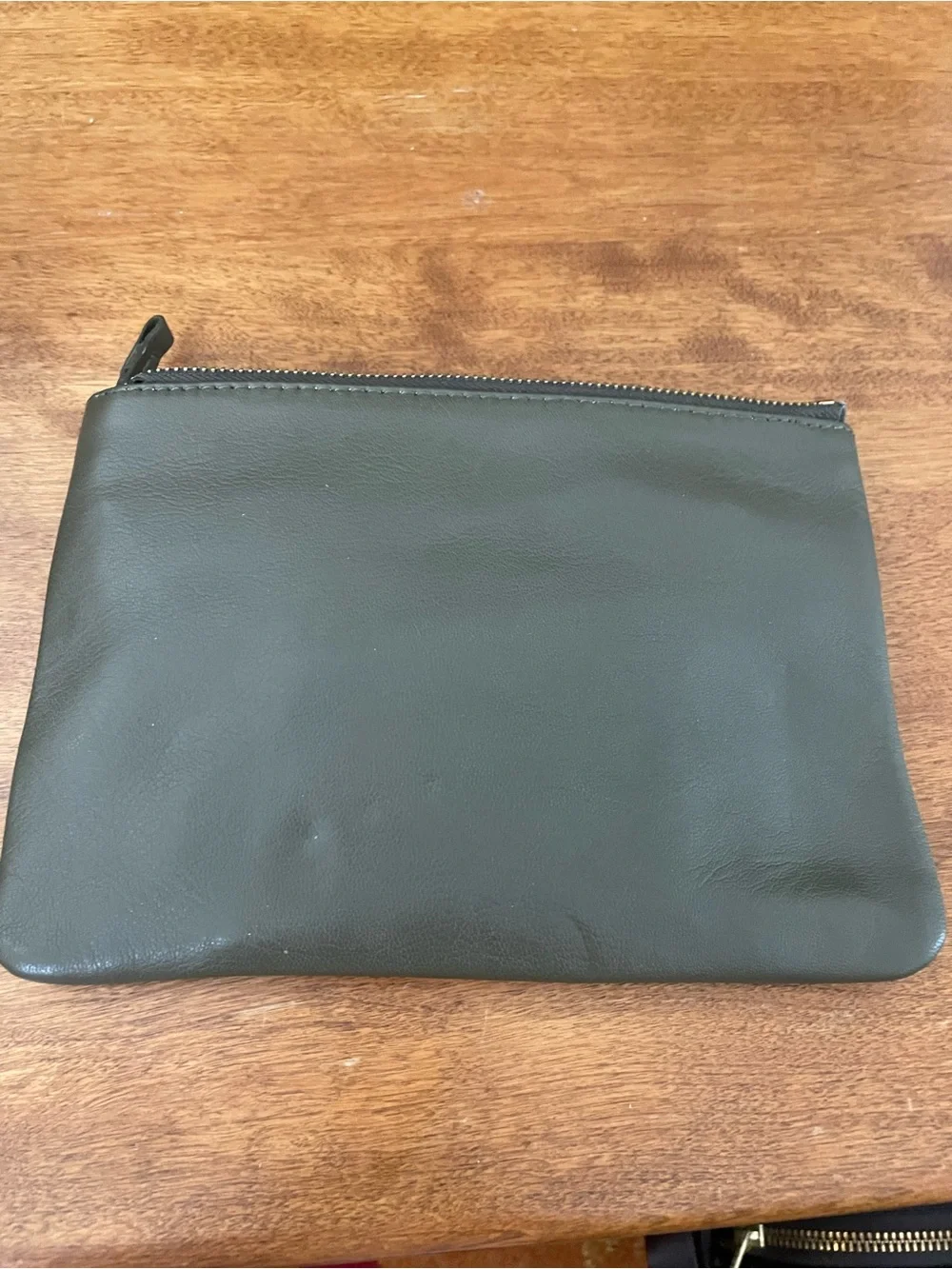 Thacker Leather Zip Pouch with small zip pouch in Olive Green